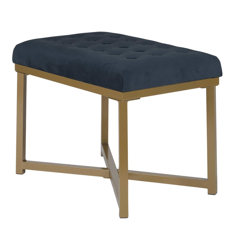 Homepop Home Decor | Upholstered Tufted Velvet Ottoman Bench | Ottoman Bench for Living Room & Bedroom, Blue, 24 x 16 x 17-1/2 inches high - Image 1